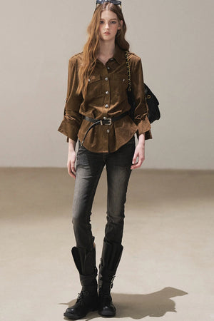 Brown Faux Suede Shirt Jacket