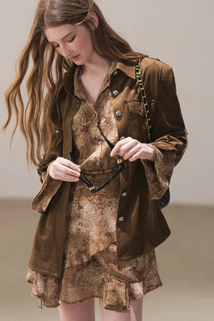 Brown Faux Suede Shirt Jacket