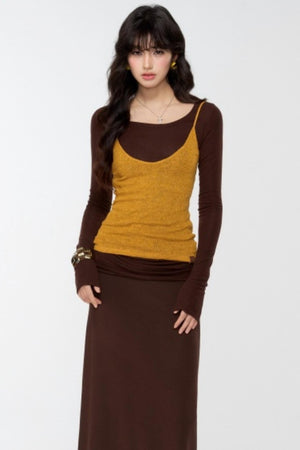 Brown Knit Relaxed Skirt