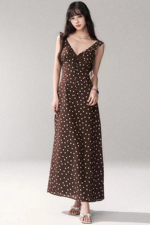 Brown Polka Dot Strap Dress