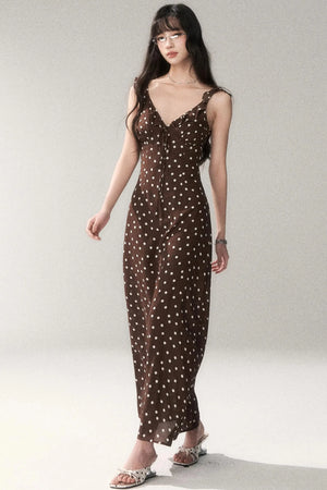 Brown Polka Dot Strap Dress