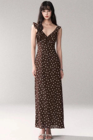 Brown Polka Dot Strap Dress