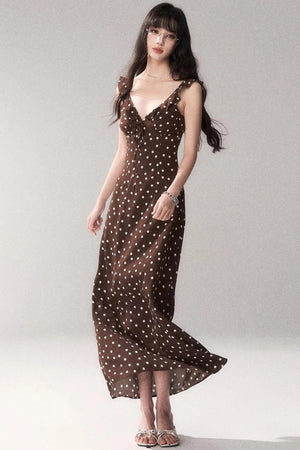 Brown Polka Dot Strap Dress