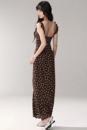 Brown Polka Dot Strap Dress