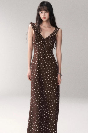 Brown Polka Dot Strap Dress