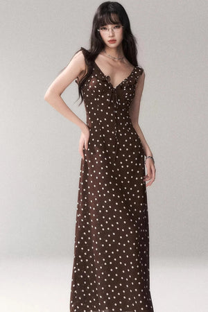 Brown Polka Dot Strap Dress