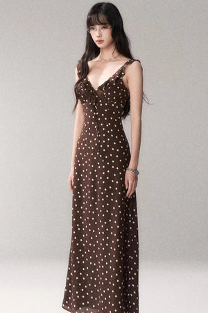 Brown Polka Dot Strap Dress