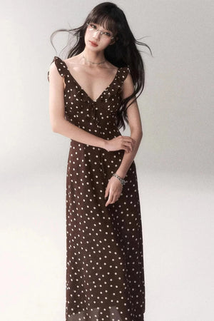Brown Polka Dot Strap Dress