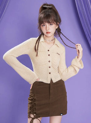 brown retro two-piece skirt