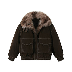 Brown Suede Fur Jacket and Leopard Skirt Set-Up
