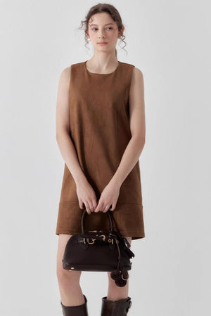 Brown Suede Patchwork Mini Dress