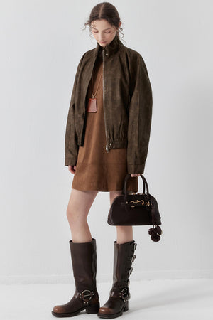 Brown Suede Patchwork Mini Dress