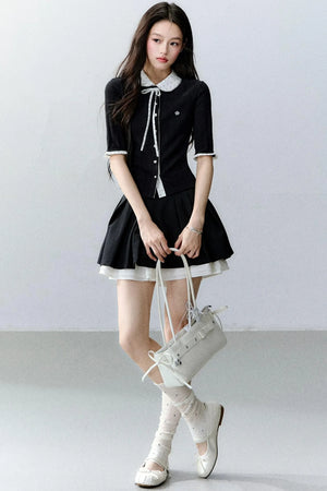 Brown Sugar Doll Collar Cardigan Top Set-Up