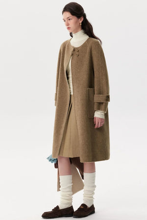 Brown Wool Scarf Collar Outwear