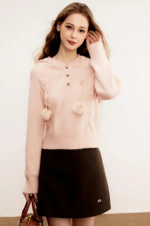 Brown Woolen A-Line Skirt
