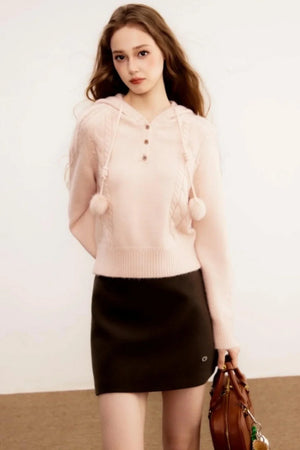 Brown Woolen A-Line Skirt