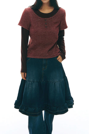 Brushed Stripe Round Neck Long Sleeve Top
