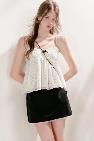 Bubble Polka Dot Ruched Chiffon Camisole Set-Up