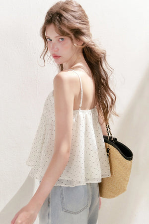 Bubble Polka Dot Ruched Chiffon Camisole Set-Up