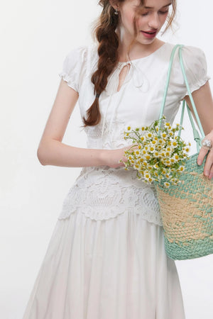 Bubble Sleeve White Dress