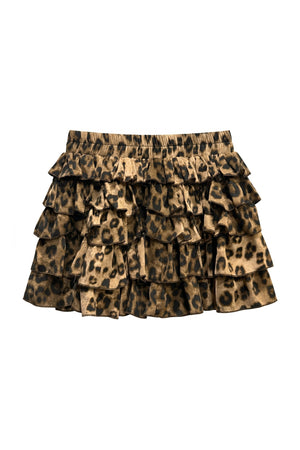Bud-Shaped Leather Jacket and Leopard Tiered Skirt Set-Up