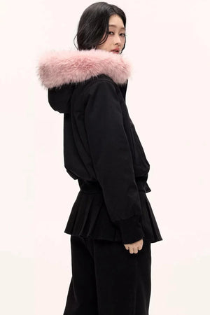 Burgundy Black Fur Collar Coat Set-Up