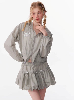 Butterfly Embroidery Hooded Jacket Set-Up