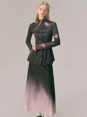 Butterfly gradient neon shirt dress set