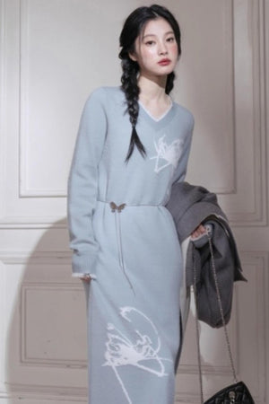 Butterfly Pattern Woolen Dress