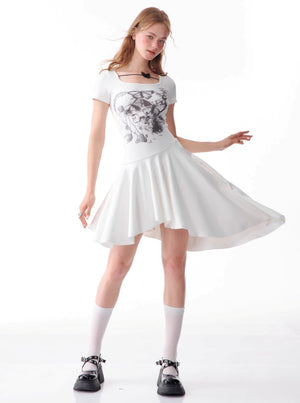 Butterfly Print Irregular Pleated Dress