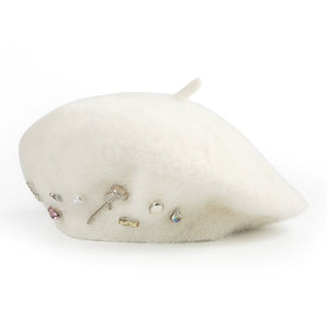 butterfly rose rhinestone beret hat