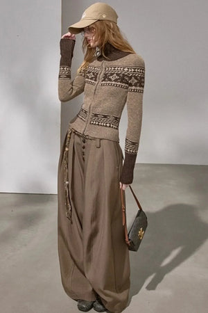 Button Pleated Winter Pants