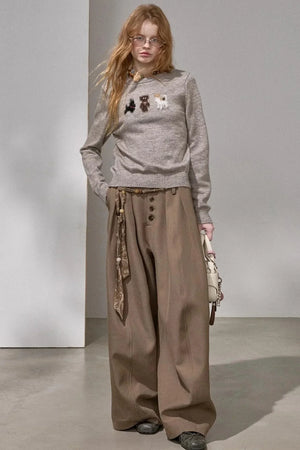 Button Pleated Winter Pants