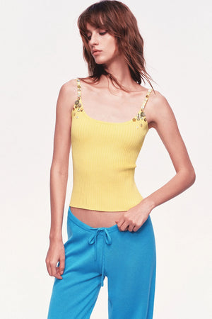 Button Strap Ribbed Knit Tank Top