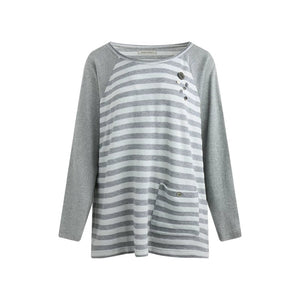 Button Striped Off-Shoulder Top