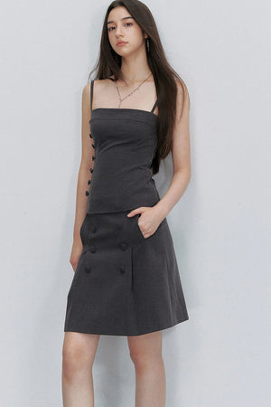 Buttoned Tie Waist Tube Top