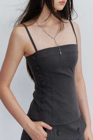 Buttoned Tie Waist Tube Top
