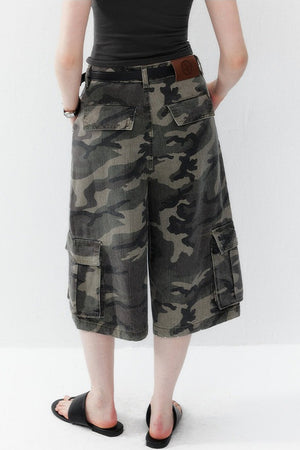 Camouflage Denim Wide-Leg Pants