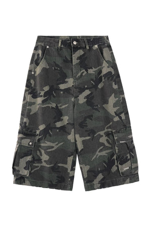 Camouflage Denim Wide-Leg Pants