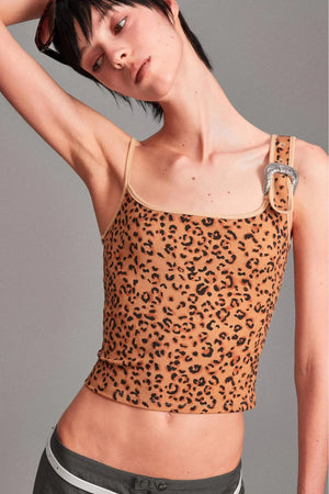 Camouflage Leopard Print Asymmetrical Metal Buckle Camisole