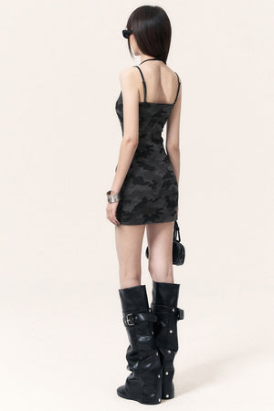 Camouflage Rhinestone Top and Mini Dress Set-Up