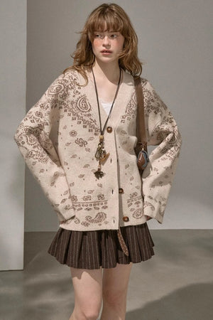 Cashew Flower V-Neck Premium Knit Cardigan