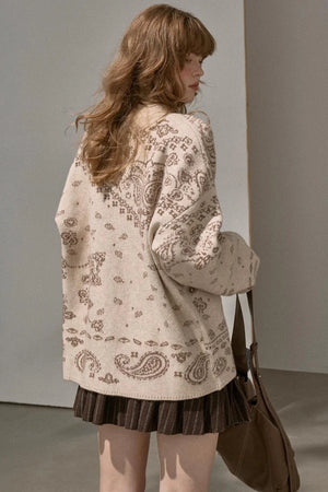 Cashew Flower V-Neck Premium Knit Cardigan