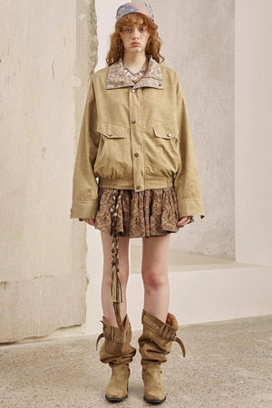 Cashew Flower Washed Stand Collar Jacket