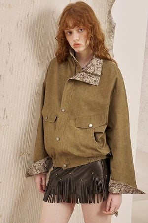 Cashew Flower Washed Stand Collar Jacket