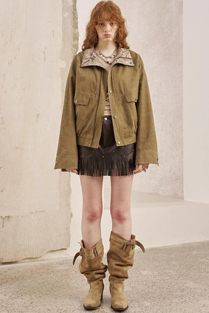 Cashew Flower Washed Stand Collar Jacket