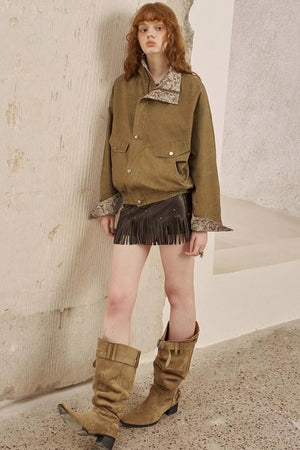 Cashew Flower Washed Stand Collar Jacket