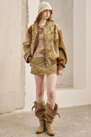 Cashew Print Long Sleeve Flight Jacket