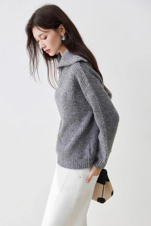 Casual Half-Zip Lapel Knitted Sweater