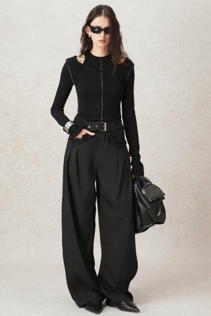 Casual Pleated Wide-Leg Suit Pants